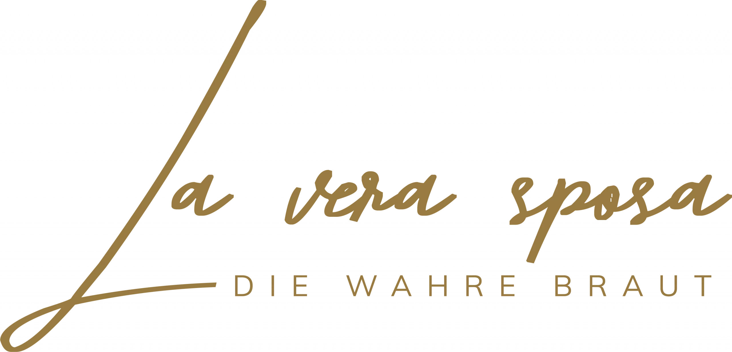 Textlogo La vera sposa, die wahre Braut in geschwungener und klarer Schriftart auf weißem Hintergrund.